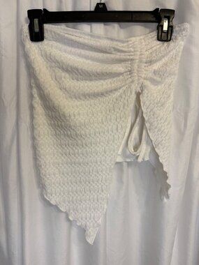 SHEIN White Ruched Tube Top Asymmetrical Hem Small
